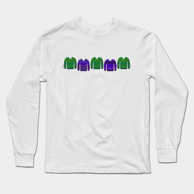 Ugly Christmas Sweaters in Purple and Green Long Sleeve T-Shirt by Whoopsidoodle